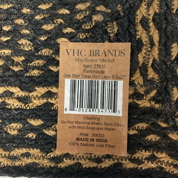 VHC Brands. Farmhouse. Country Woven Mat. Jute. Black. Tan. Cottage - Picture 9 of 9